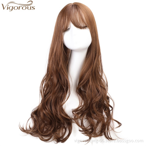 Vigorous Light Brown Synthetic Hair Toppers Extension Clips in Long Wavy Top Hairpieces for Women with Air Hair Bangs